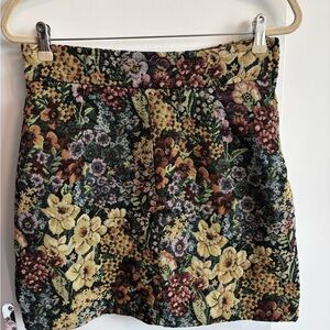 Sandro Floral Tapestry Mini Skirt in Yellow, Green & Brown